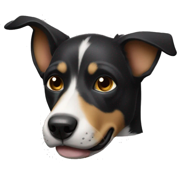 Perrito negro con una oreja parada y la otra no   emoji