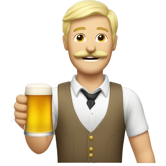 blonde guy with a mustache and a beer saying cheers emoji