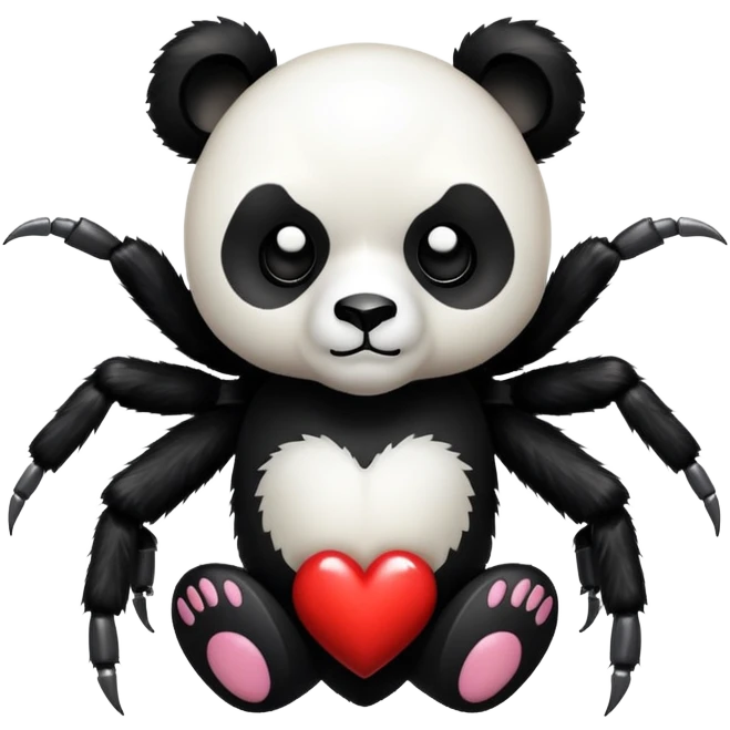 A humanoid panda with a black torso, with a skull-like heart design on its torso and a spider inside. emoji