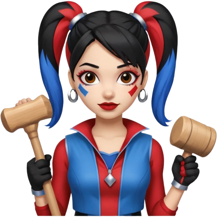 black haired woman in harley queen outfit emoji