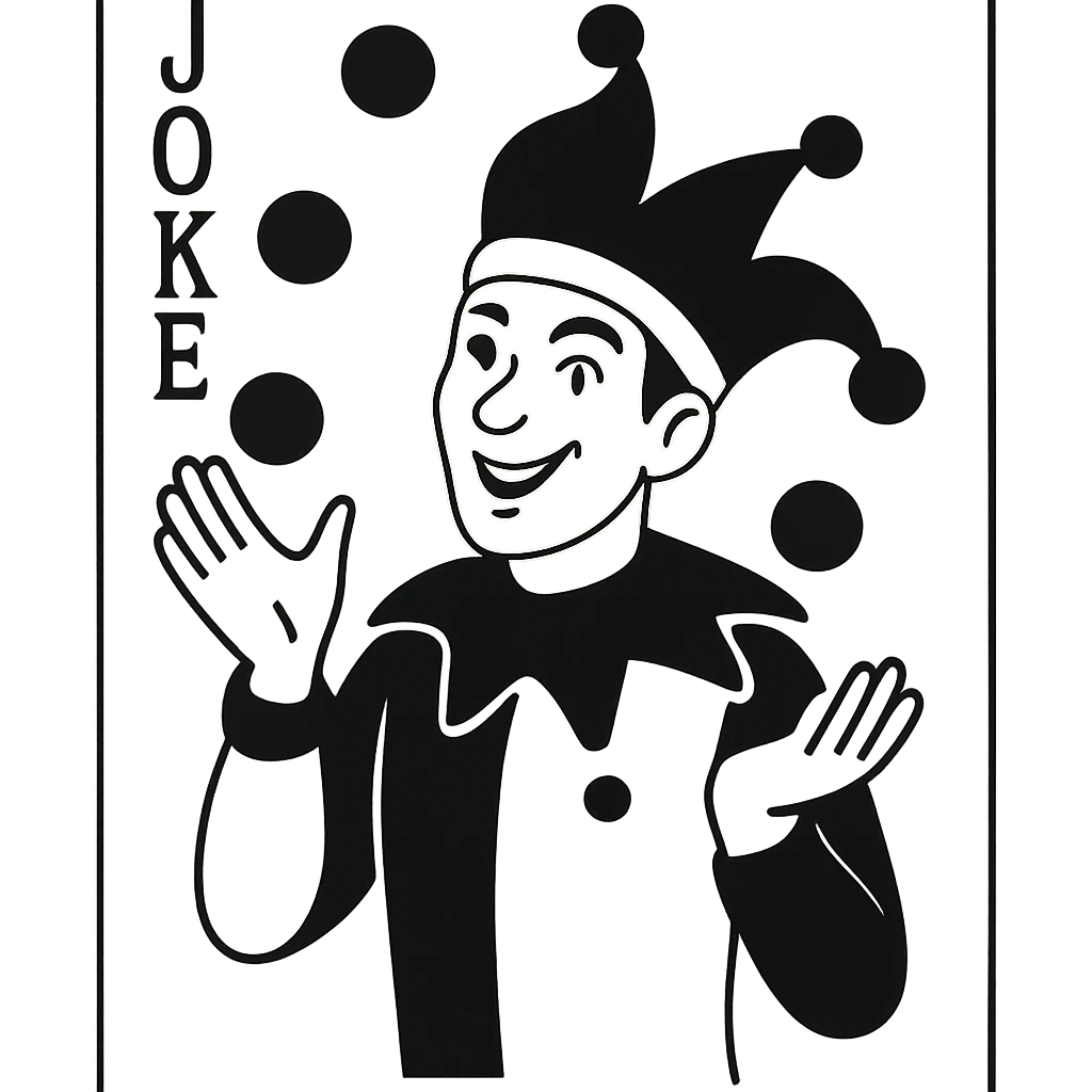 A joker card character with jester hat and playful expression, juggling balls emoji