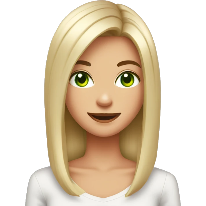 A stylish hooligan girl with dark shoulder-length straight hair and green eyes laughs emoji