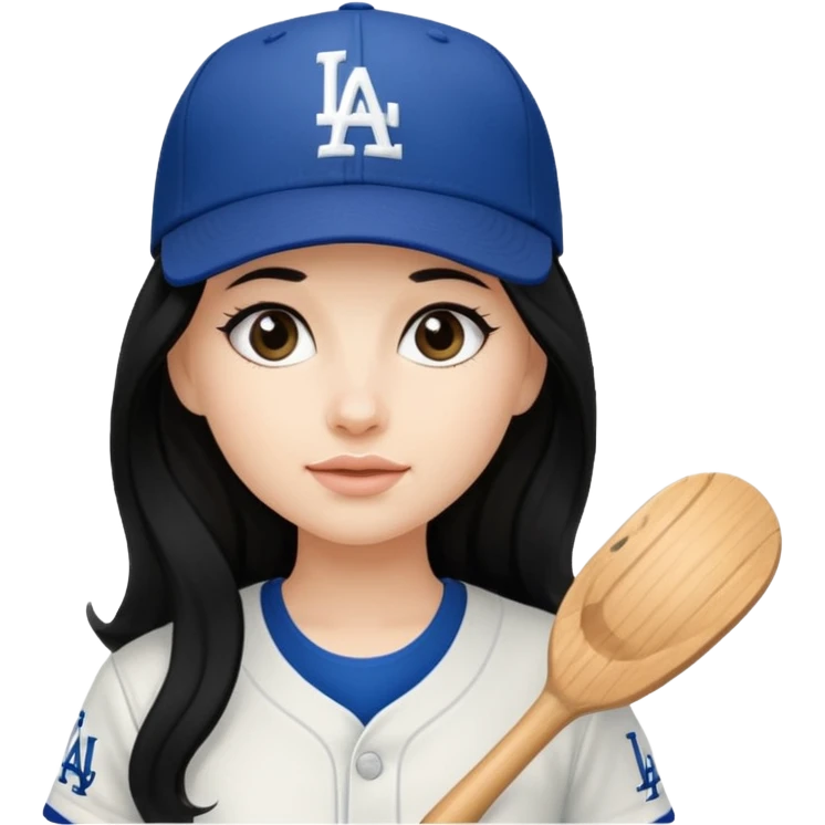 Can you make an emoji of a girl with fair skin with black long hair wearing an LA dodger hat emoji