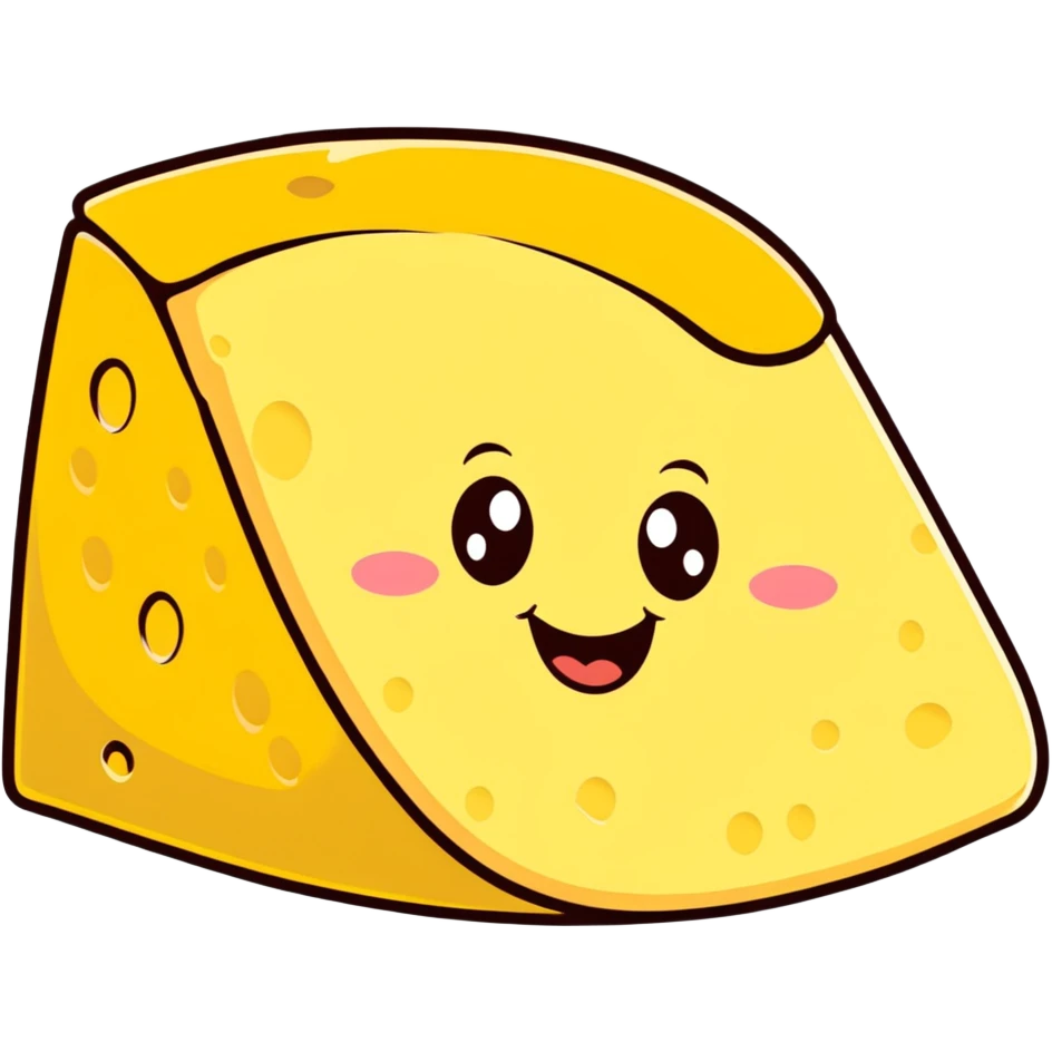 cartoon style Italian Emmental cheese slice with a smiling face emoji