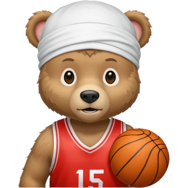 cute Russian grizzly bear wearing a white durag and a basketball jersey emoji