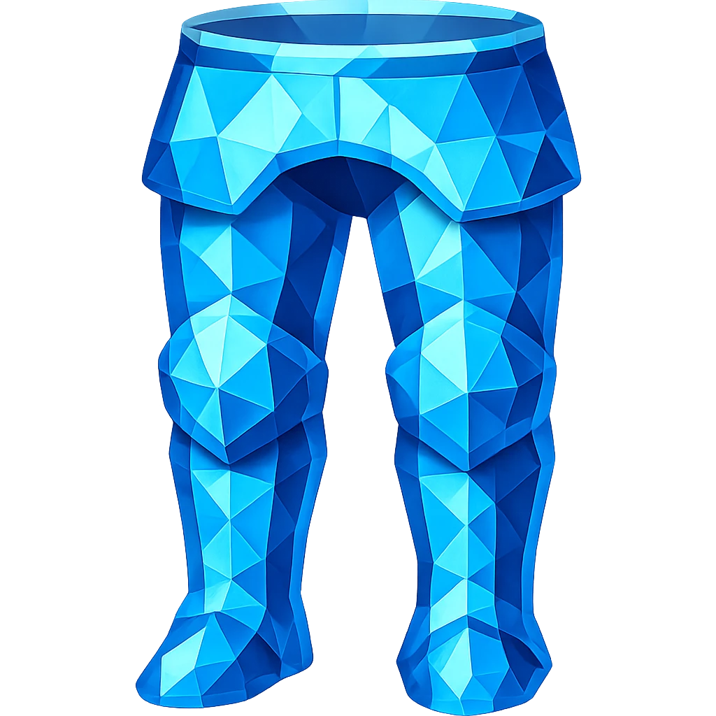Transform these silver platelegs into diamond platelegs with a blue, crystalline, faceted appearance, keeping the same shape and style. The style should resemble emoji style with a transparent background. emoji