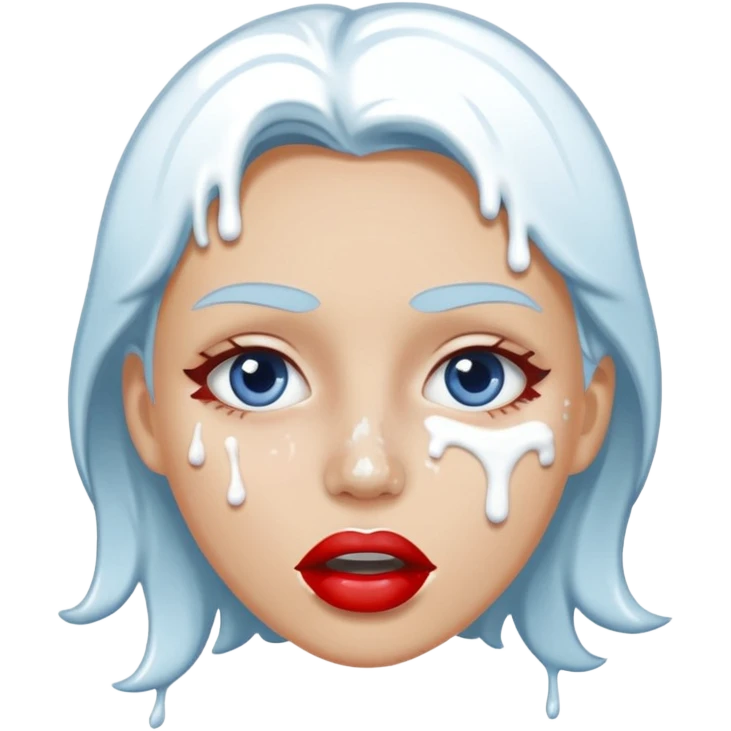 white icing on woman just on the mouth and eye area more splattered not in the hair emoji