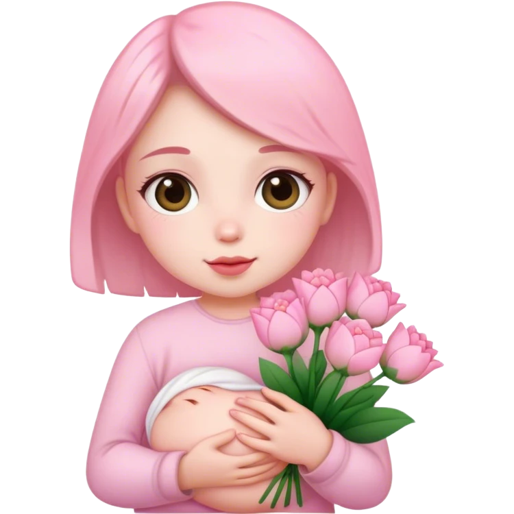 Me holding baby pink flowers  emoji