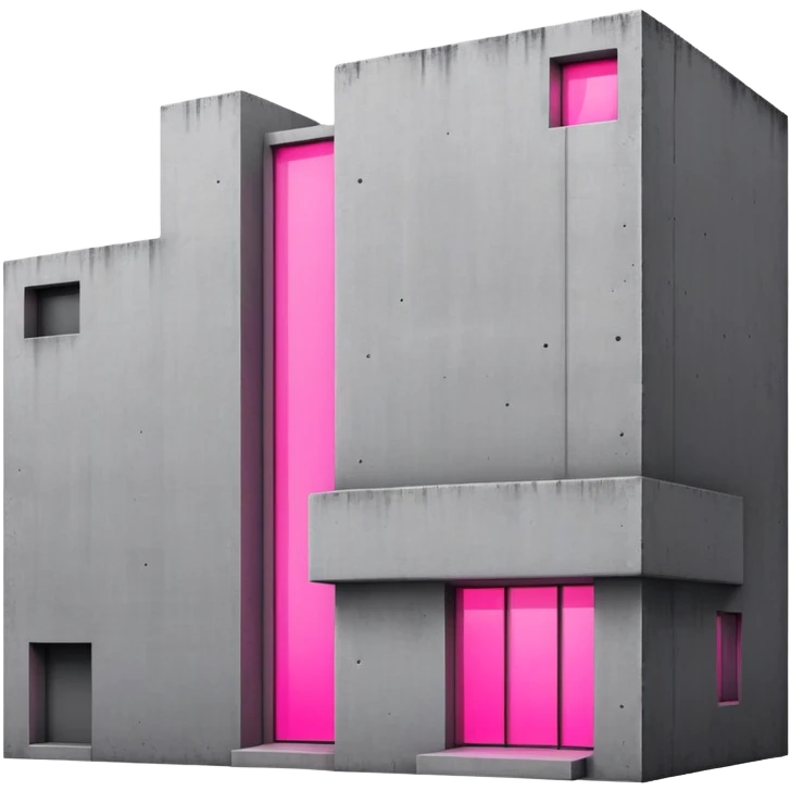 Minimalist gray concrete building with one window glowing bright pink, brutalist architecture emoji