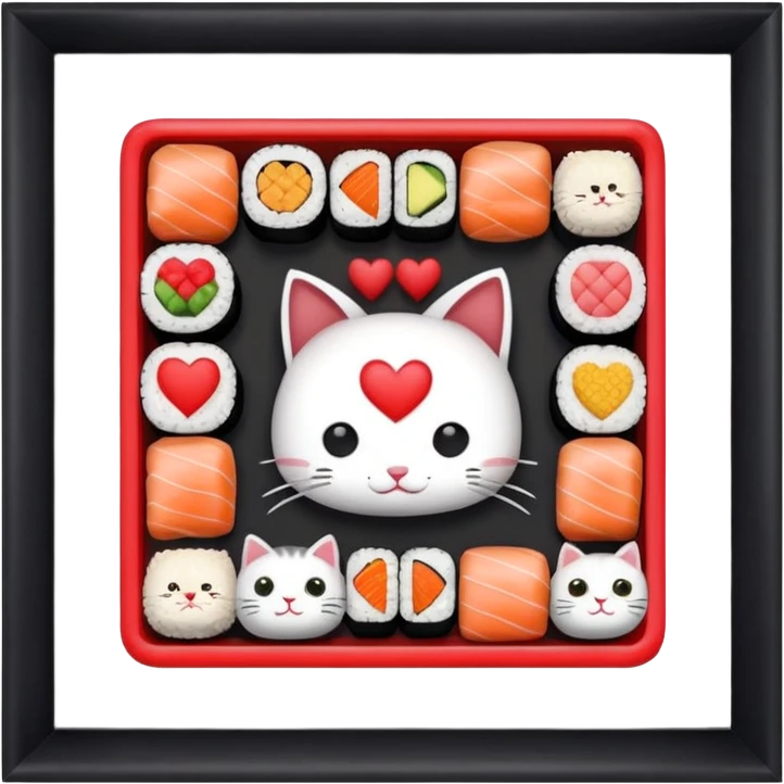 square border empty center, alternating hearts, sushi, and cats around the outside emoji