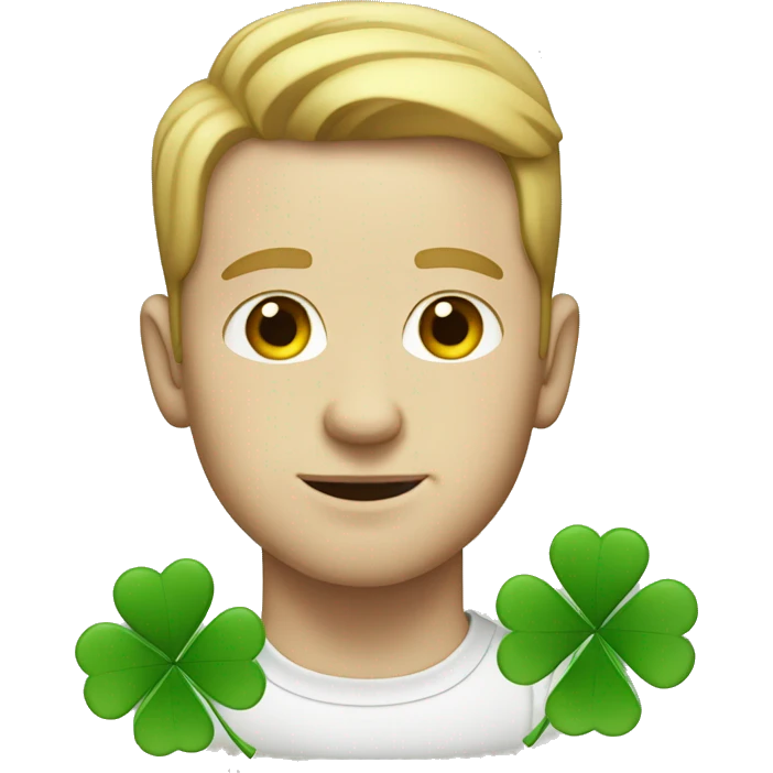 white man with four leaf clover emoji