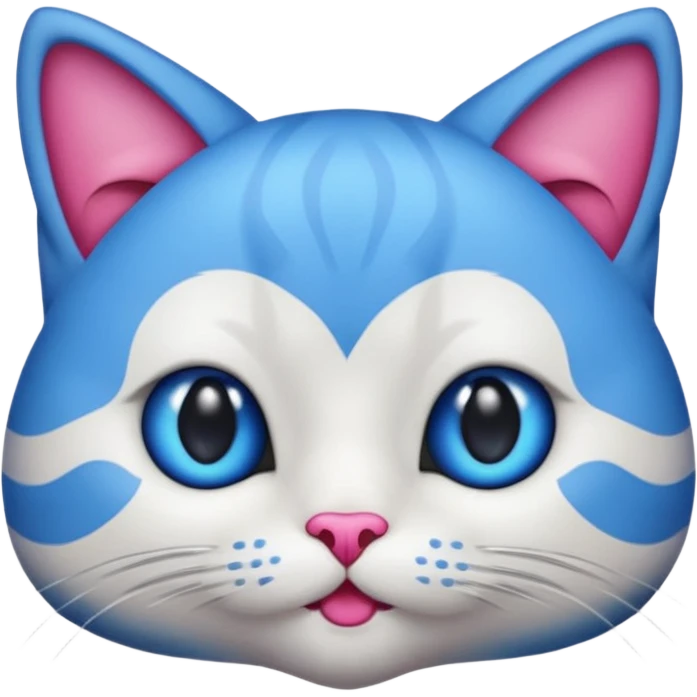un emoji de lacara de un gato azul con rosa sorprendido emoji