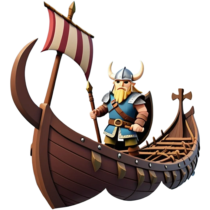 clash-of-clans-aesthetic_-cinematic-viking-longboat, rendered in a flat, bold vector style with minimal shading, featuring a striking dragon-headed prow slicing through waters. shields on the side and vikings rowing The longboat’s, the boat has carved motifs evoke a sense of epic adventure and Nordic might, with billowing sails catching a dramatic, stormy sky backdrop. emoji