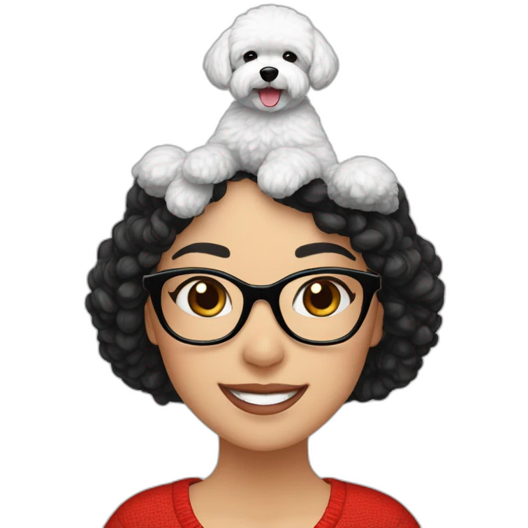 woman-black hair-christmas hat-with glasses-with bichon dog-white-smile emoji