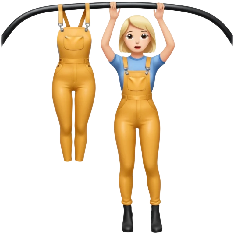 Hanging Wedgie on Tree in Highwaisted Latex Overalls stuck, tight emoji