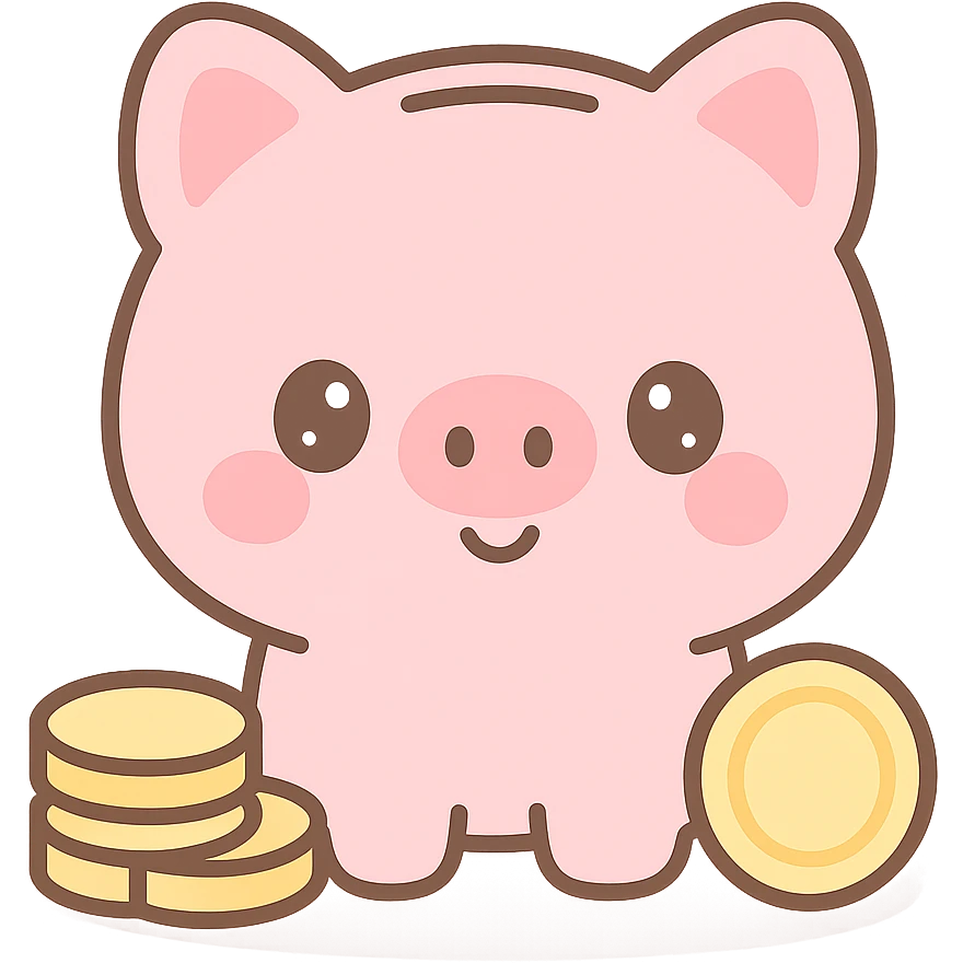 pink piggy bank surrounded by gold coins emoji