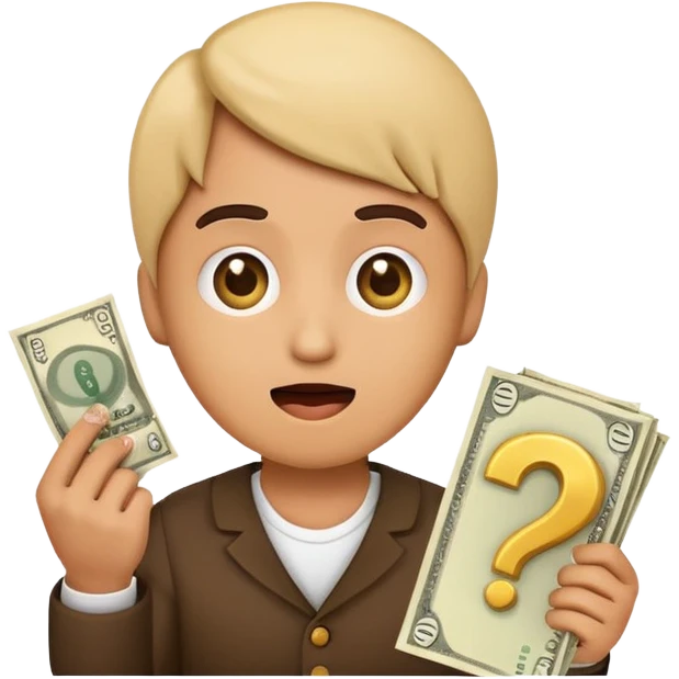 Emoji holding money with like a ? Above, it head. emoji