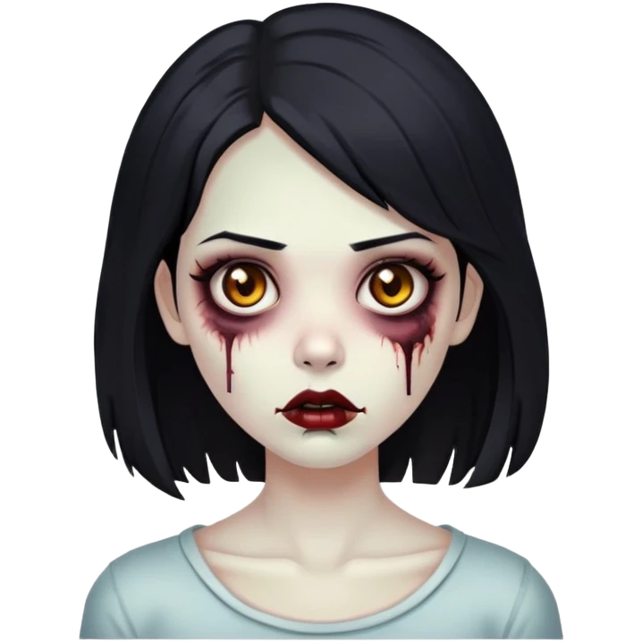 make a pretty zombie girl with shoulder length black hair I want her to have black features, with brown eyes and full lips emoji