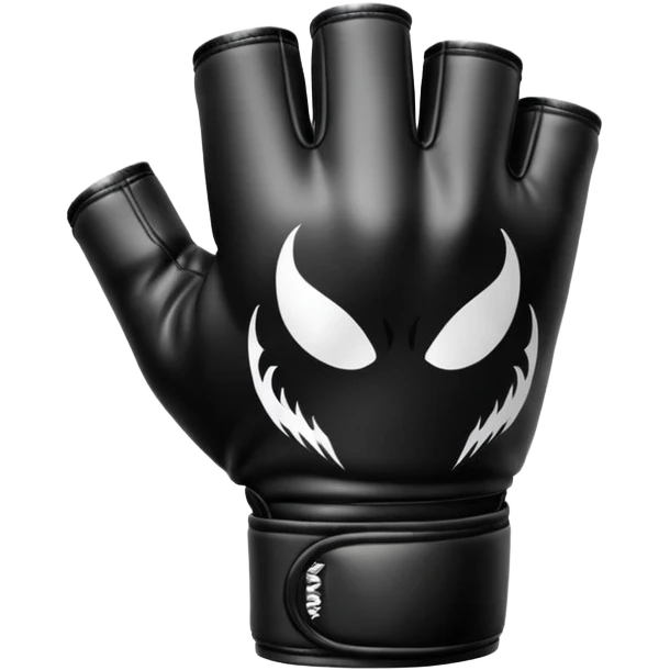 MMA glove object icon, black fingerless fighting glove, glossy venom texture cartoon, mobile game icon style, centered, soft shadow, clean background. Black and white color scheme, venom symbiote style. emoji