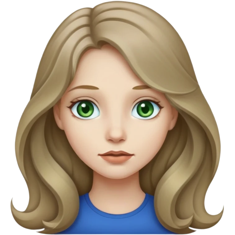 Girl with long slightly wavy dark dirty blonde hair, green blue grey eyes, pale skin and slightly fuller lips emoji