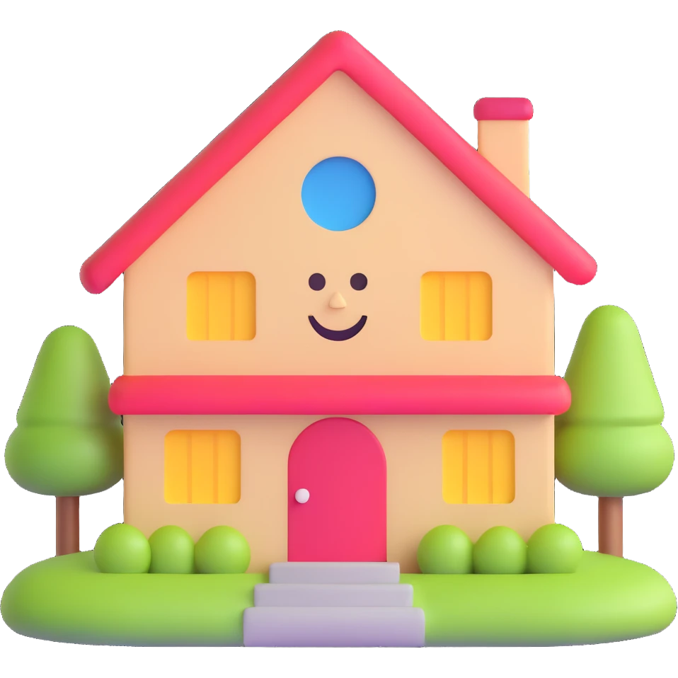 a house with a happy face emoji