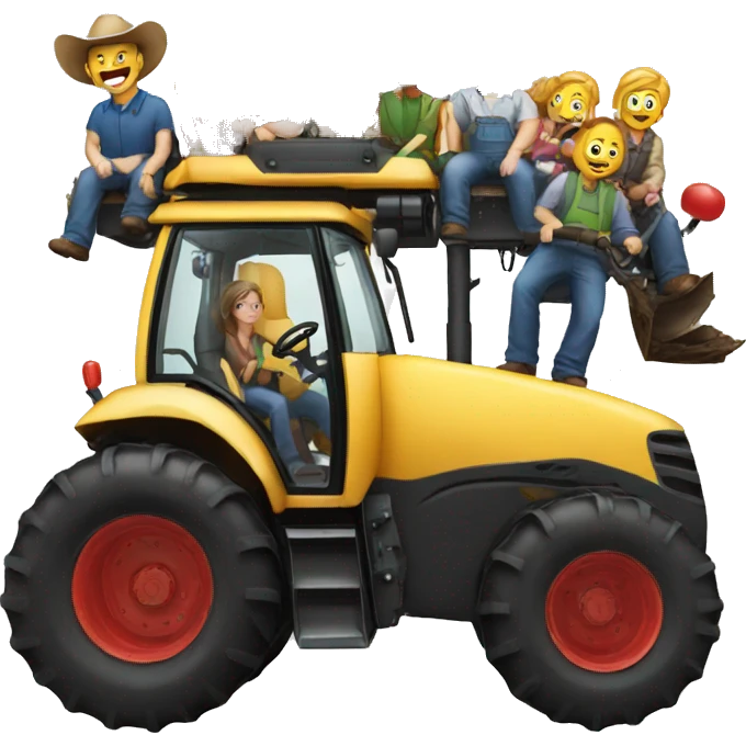 group of people driving giant tractor emoji