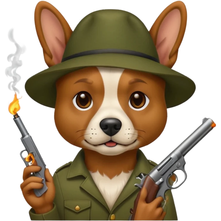 a dog smoking weed and he has a gun emoji