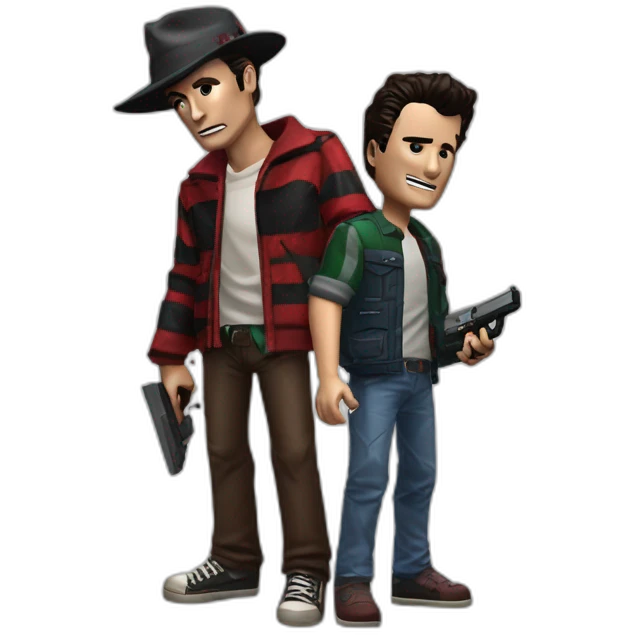 Freddy Krueger and Ash Williams and Jason Voorhees playing a video game emoji