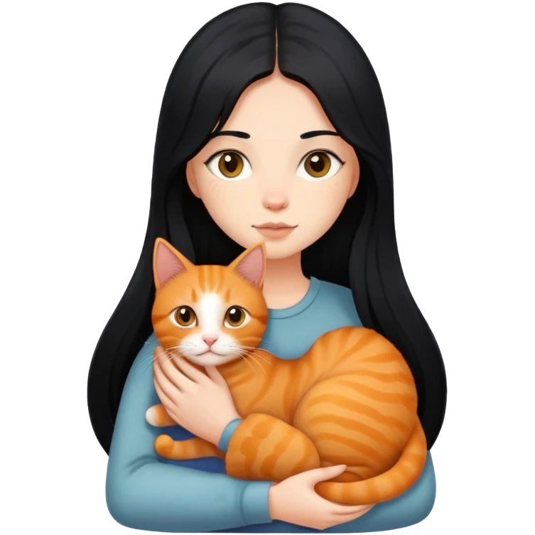 girl with long black hair holding a ginger cat emoji