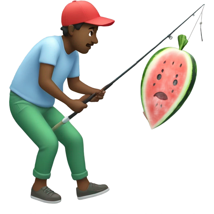 person fishing with watermelon on the fishing pole emoji