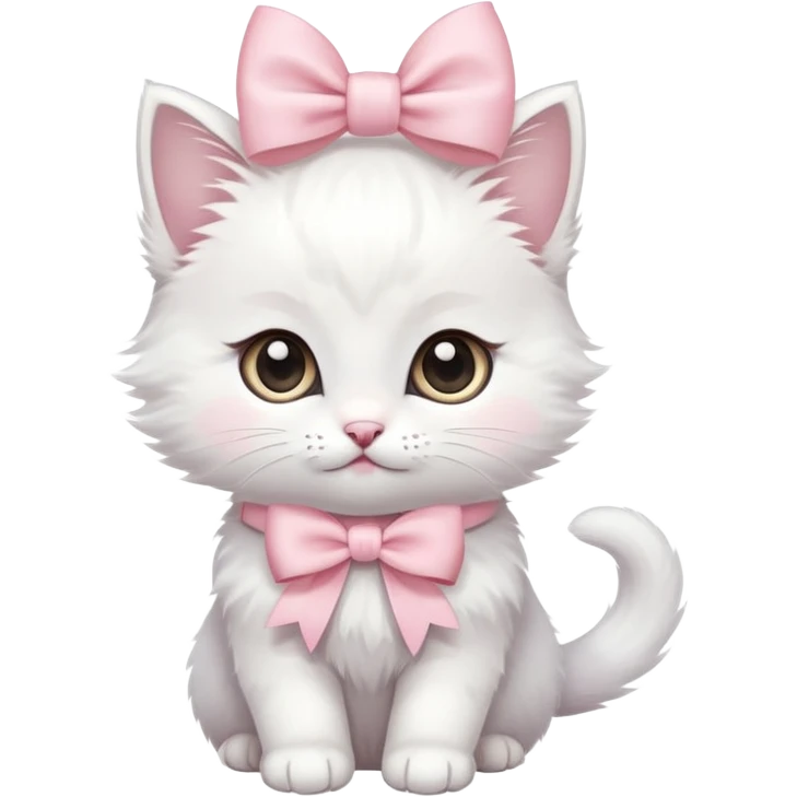 cute fluffy white kitten with a light pink bow emoji