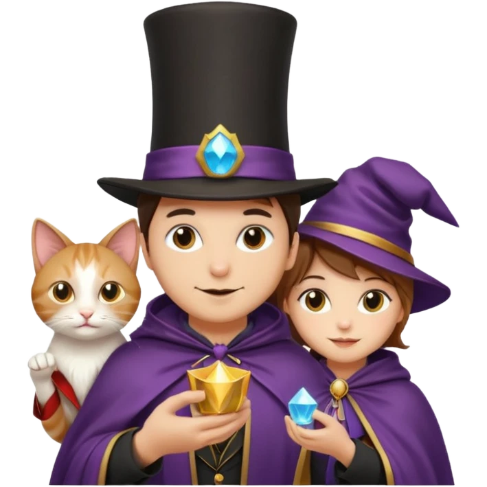 magician couple and their pet cat emoji