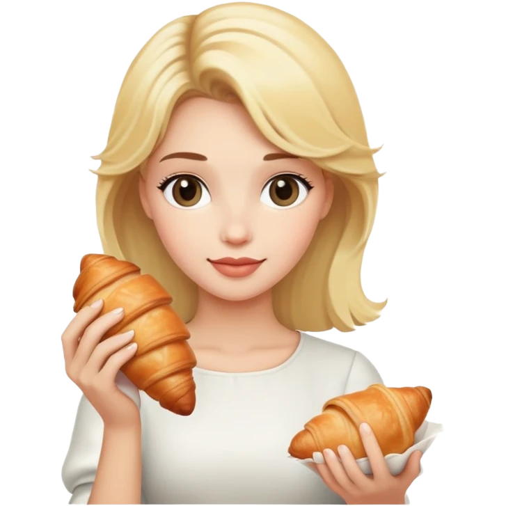 The blonde girl is holding a croissant in her hand emoji