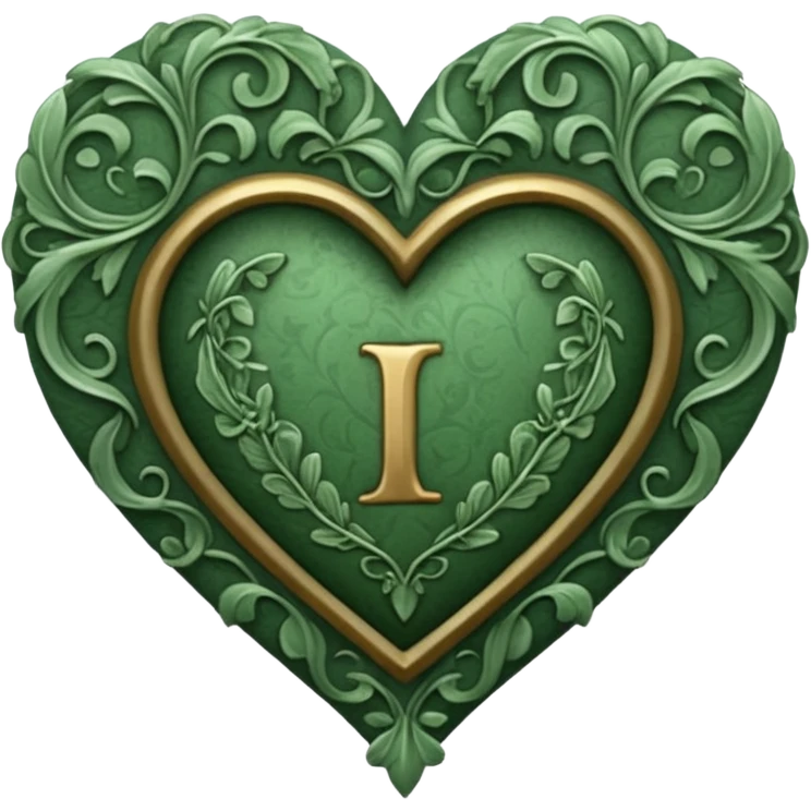 Can you make a sage green heart with a gothic design. In the middle of the heart the letter I emoji