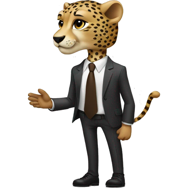 A cheetah in a classic suit shakes hands with a White man  emoji