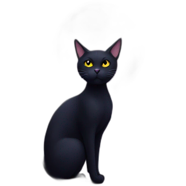 black cat staring a purple creepy moon emoji