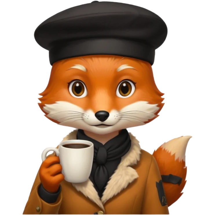 Fox in beret holding coffee cup emoji