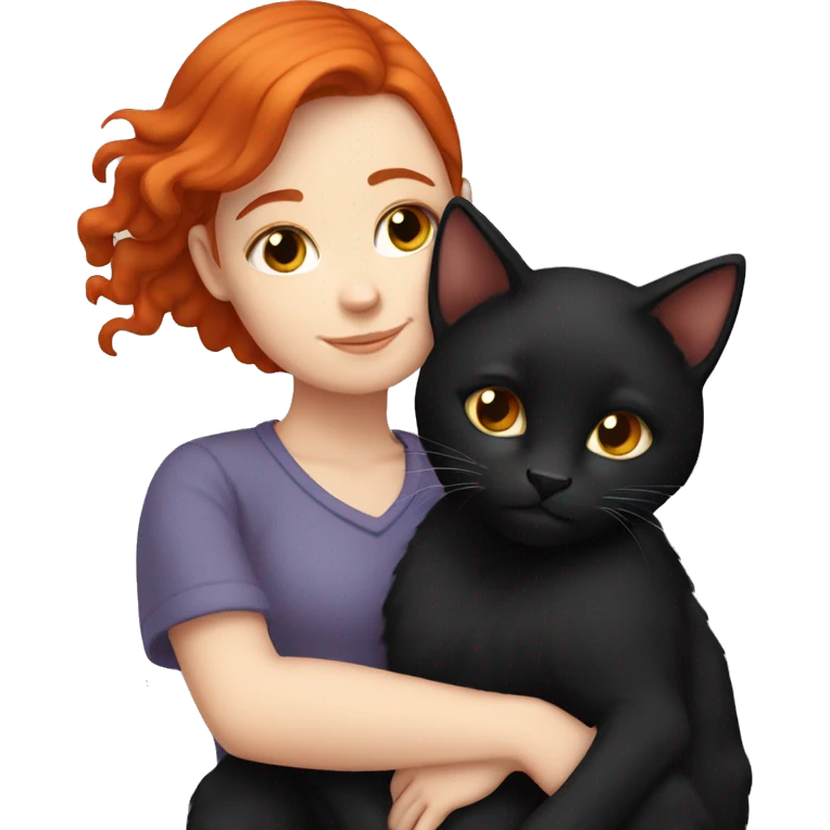 white girl red hair cuddling black cat emoji
