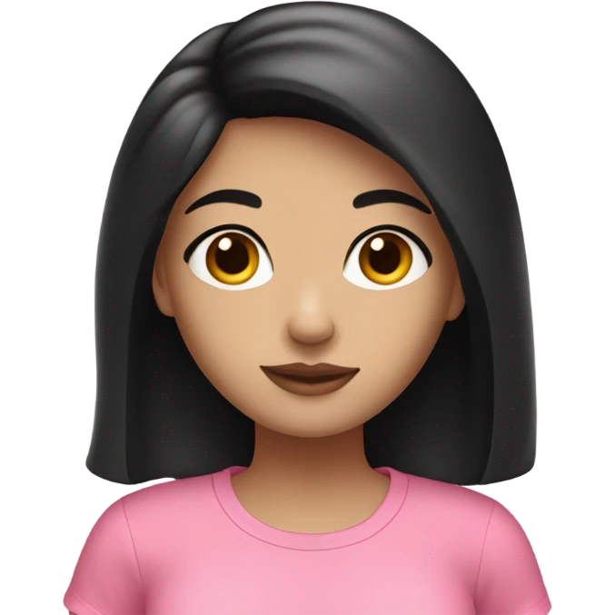 white fashion girl with black hair wearing pink t- shirt emoji