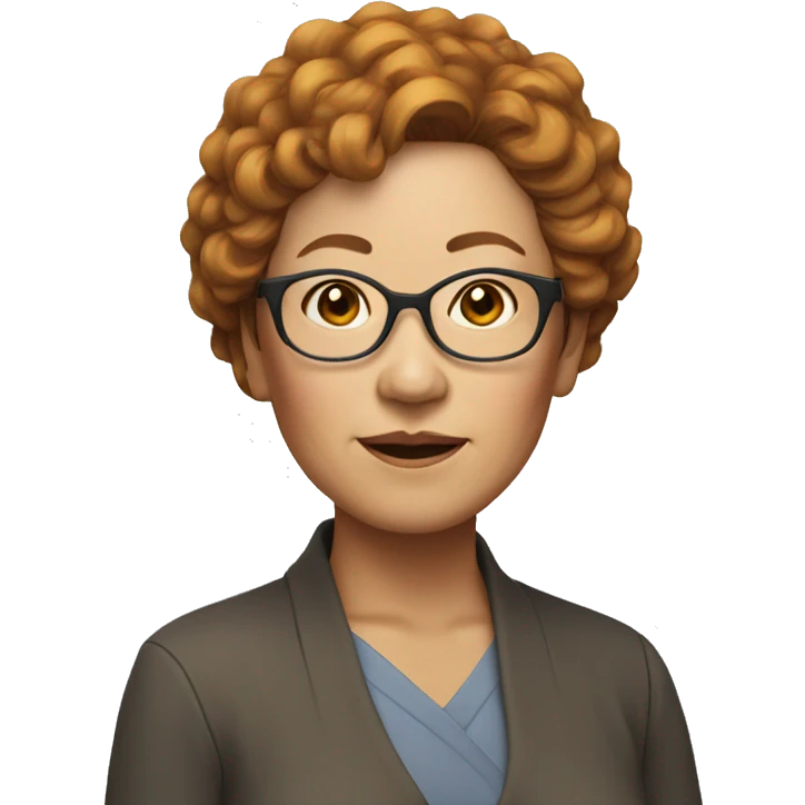 asian woman in her sixties yellow skin short curly red hair emoji