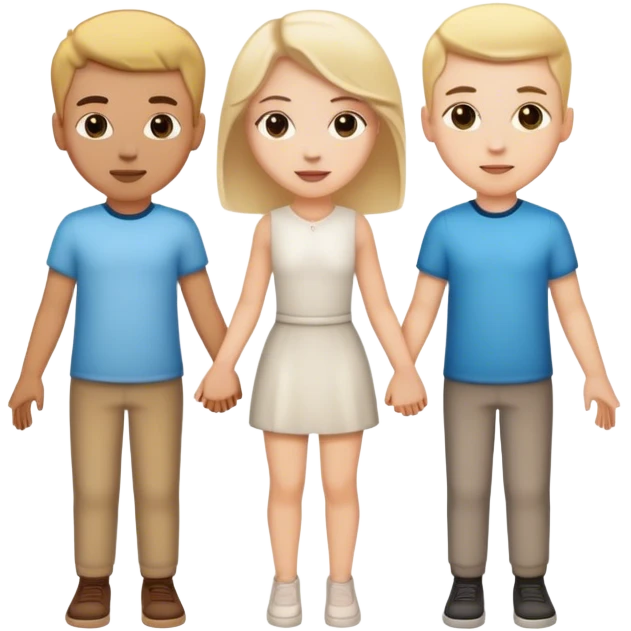 A white girl and two white boys holding hands emoji