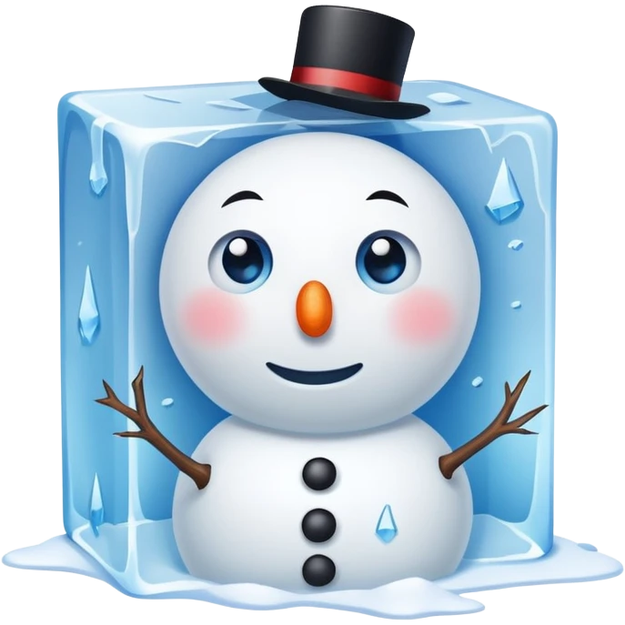 snowman stuck in ice block  with sad face emoji