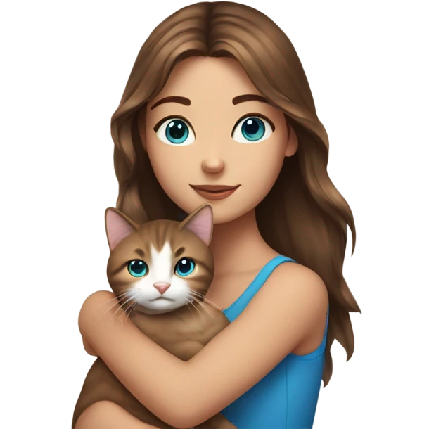 gorgeous girl with blue eyes and brown hair holding a cat emoji
