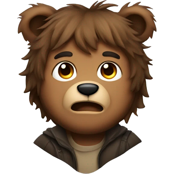 bear boy with messy brown hair, animal ears and nose, fangs emoji