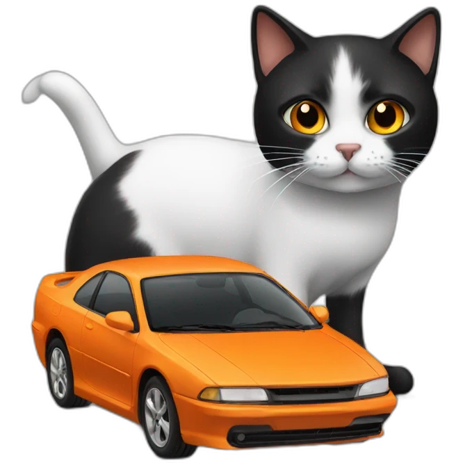 black cat and white orange car together emoji
