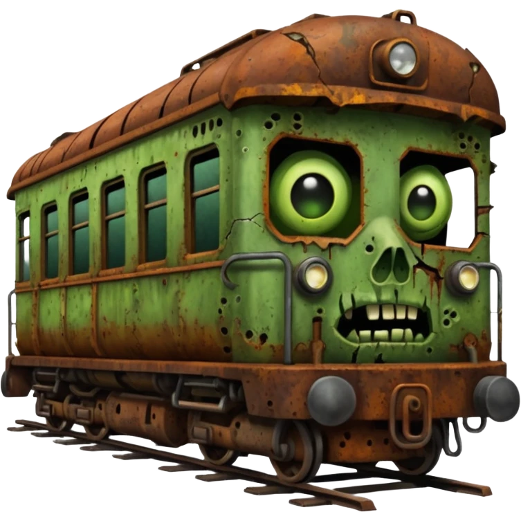 Front of a zombie-faced post-apocalyptic underground train. emoji