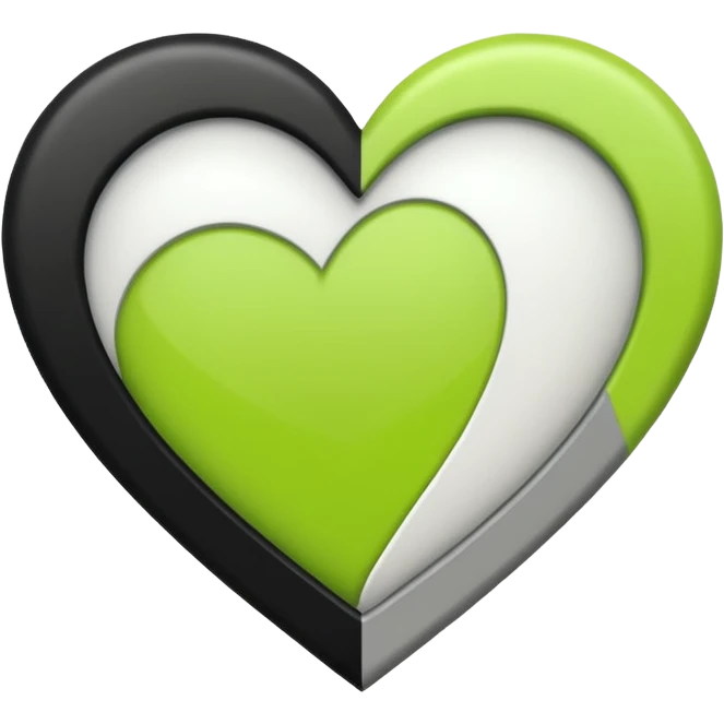 Lime green, white, grey, and black heart emoji
