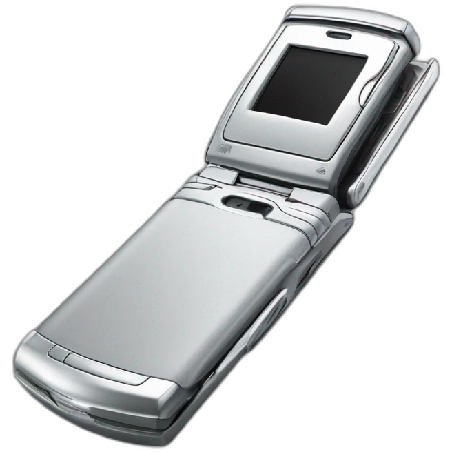 silver Motorola Razr V3 mobile device with the iconic clamshell design. emoji