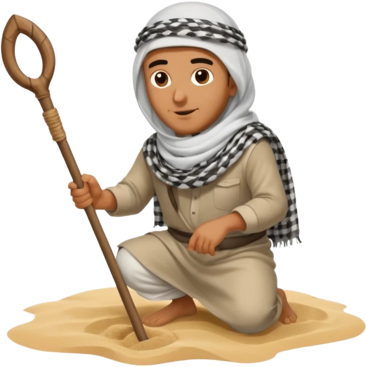 arab with stick looking for oil by banging stick in the sand emoji