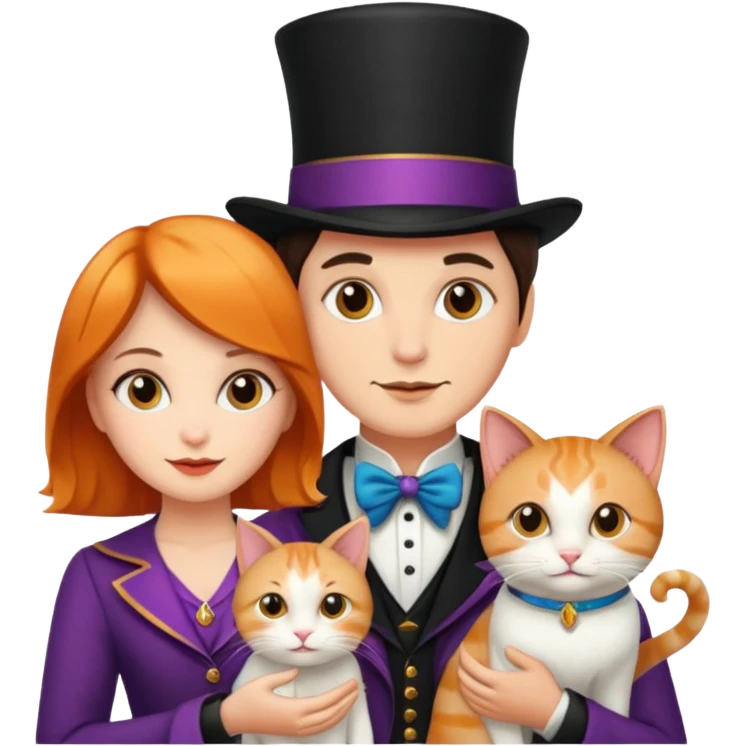 magician couple and their pet cat emoji